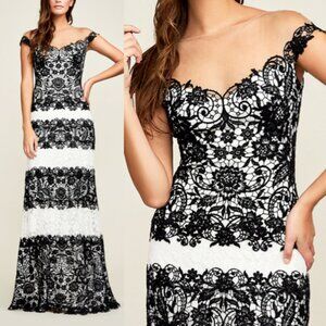 NWT Tadashi Shoji Aubrianna Embroidered Dress Gown Black Ivory BBH18112L size 10